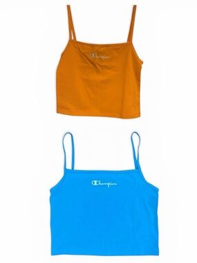 Champion Crop Top XL Womens Spaghetti Strap Crop Tanks Orange & Blue B3